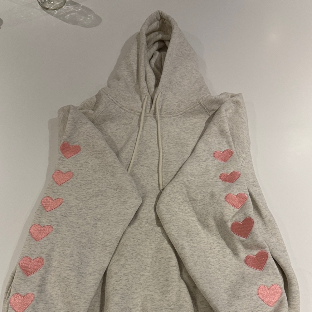Gray Hoodie with Pink Heart Accents